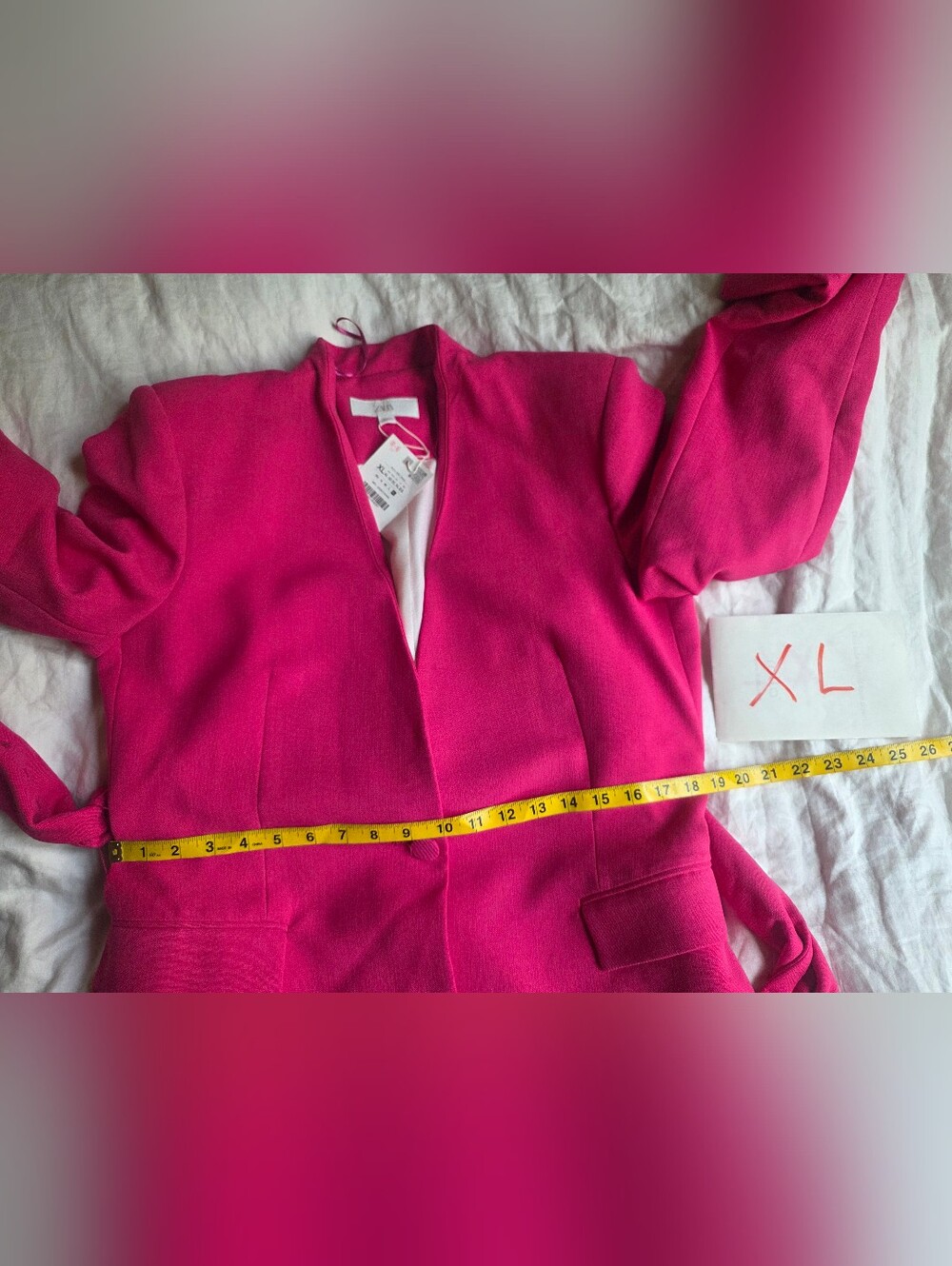 Zara Shoulder Pad Blazer With Buckle Belt Fuschia Bnwt - Picture 12 of 16